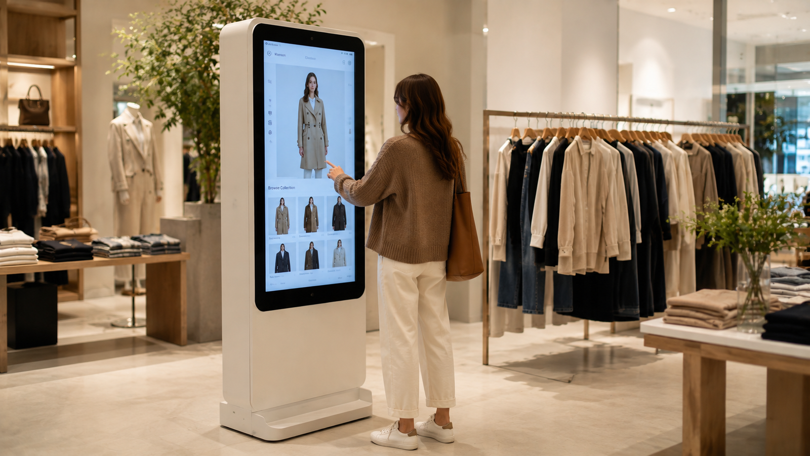 iKawn Mirror kiosk placed in a premium fashion retail environment.