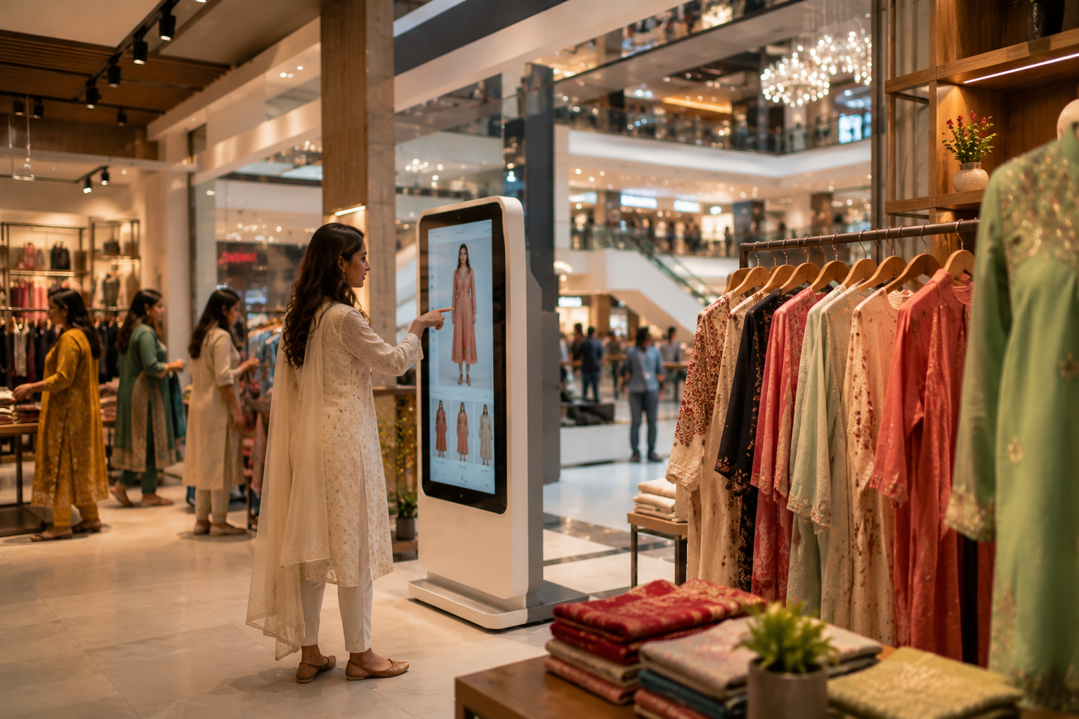 Virtual try-on kiosk concept for a fashion retail environment in India.