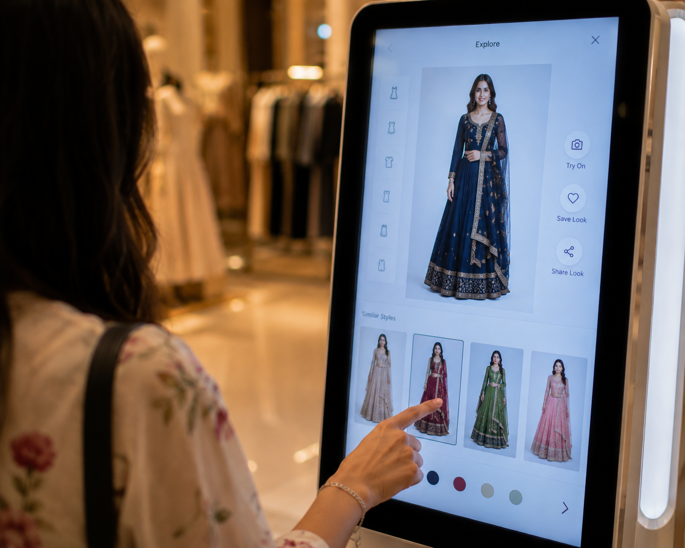 Illustrated flow showing a shopper choosing a live virtual try-on mode.
