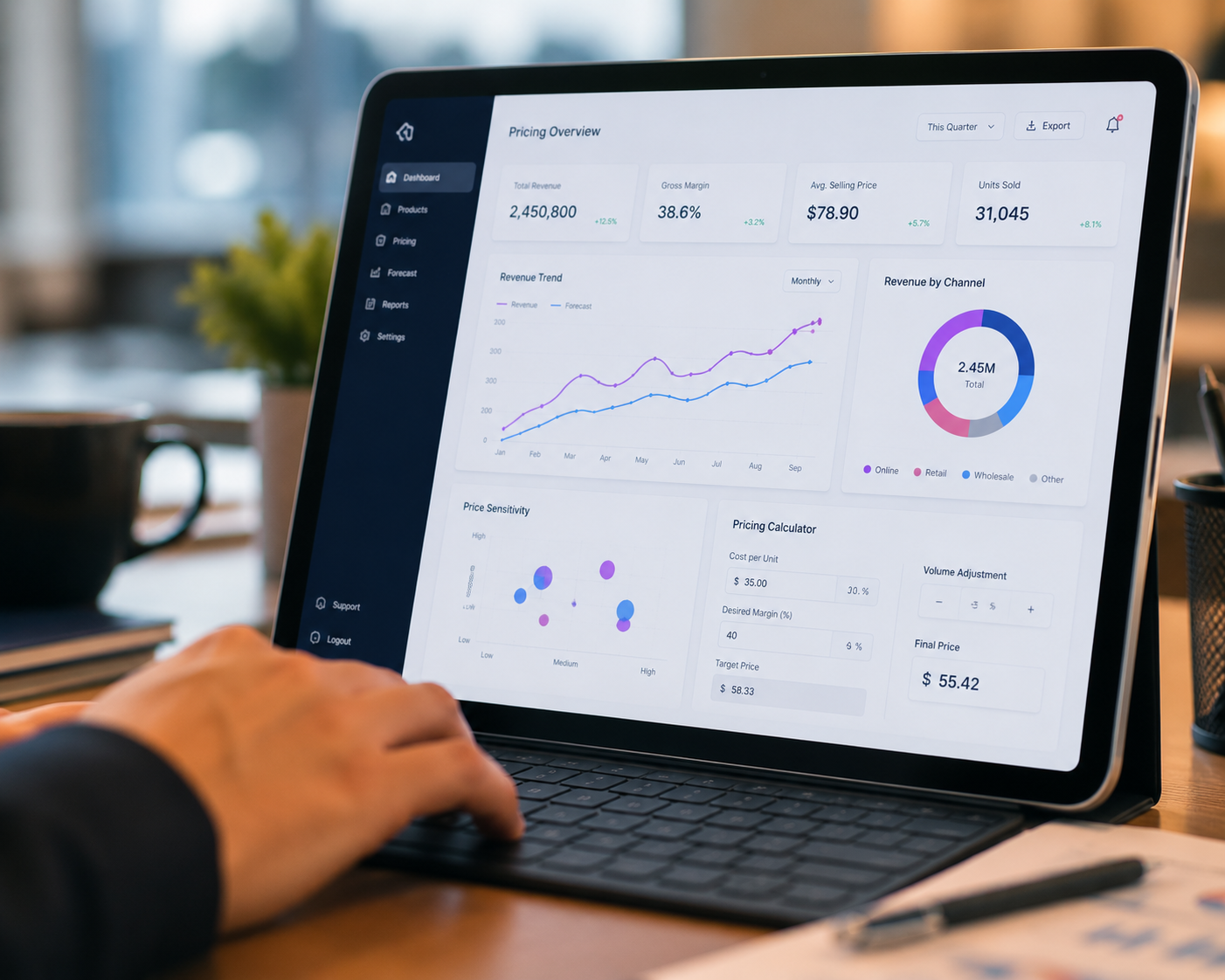 Virtual try-on interface illustration used beside a retail ROI calculator.